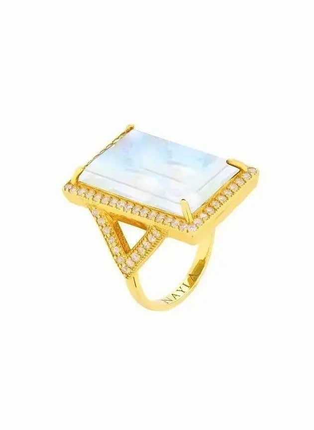 Moonstone Rectangle Statement Ring - Elegant Silver Jewelry for Women | Perfect for Weddings, Parties & Everyday Wear