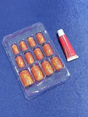 Matte Artificial Nails for Women - 12 Pack Orange Red Press on Nails | Easy to Apply Fake Nails for Daily Wear, Parties & Special Occasions