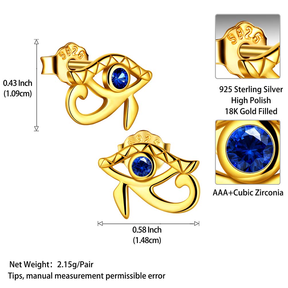 925 Sterling Silver Egyptian Eye of Horus Earrings for Women & Men - Blue Horus Eye Stud Earrings, Ancient Amulet Jewelry - Perfect Gift for Her & Him, Ideal for Everyday Wear, Parties & Spiritual Protection