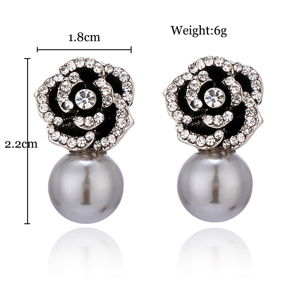 Elegant Women's Faux Pearl & Rhinestone Rose Stud Earrings – Perfect for Weddings, Parties & Everyday Wear