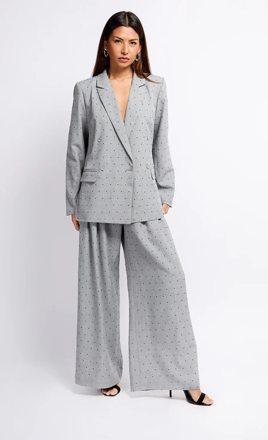 Gloria Diamante Women's High Waisted Trousers - Slim Fit Dress Pants for Work & Office (Grey/Black) | Professional Business Attire & Formal Occasions
