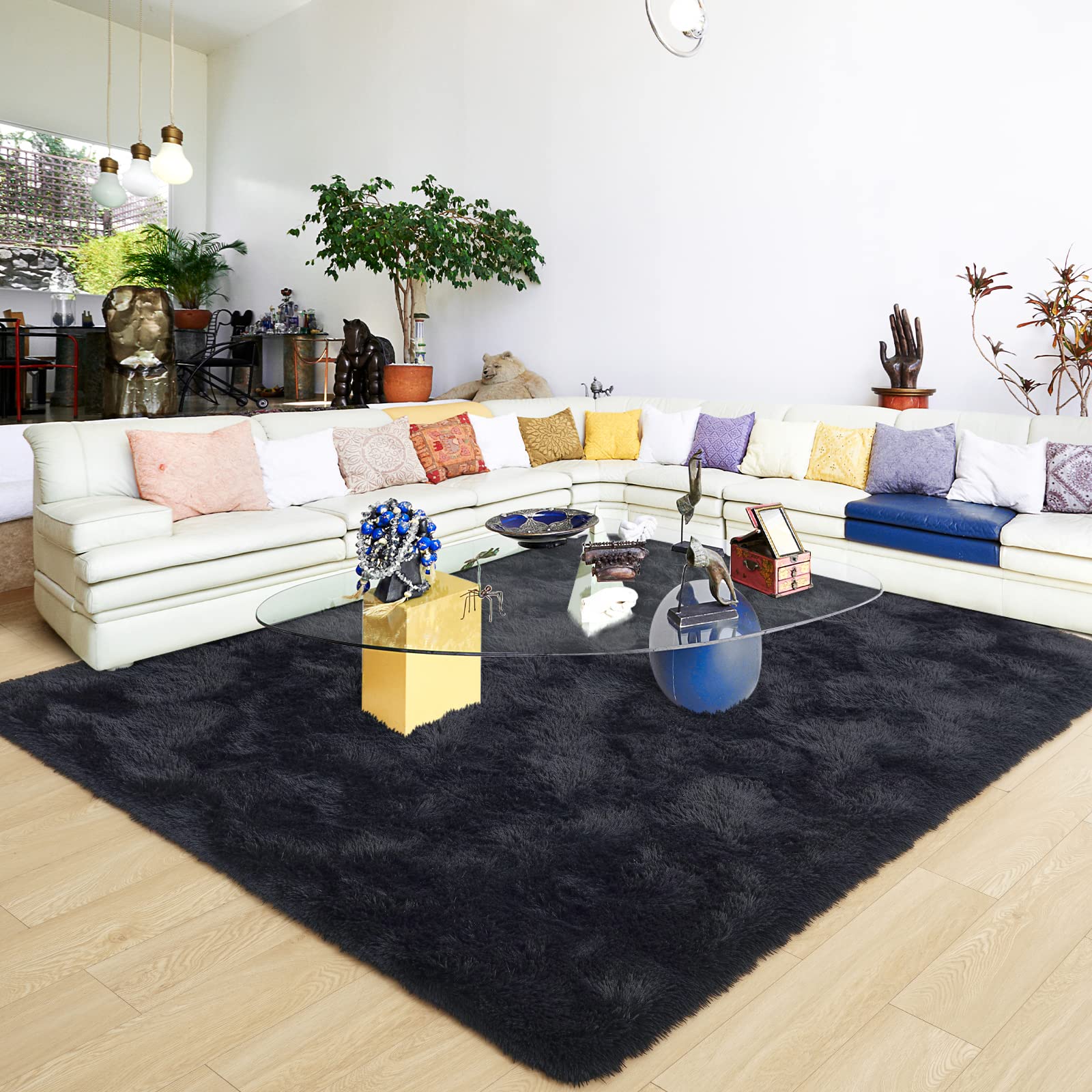 Ultra Soft Black Shag Rug 6x9 Feet - Fluffy Furry Area Rug for Bedroom, Living Room, Nursery & Kids Room - Non-Slip Modern Indoor Floor Carpet - Perfect for Cozy Decor, Play Areas and Home Comfort