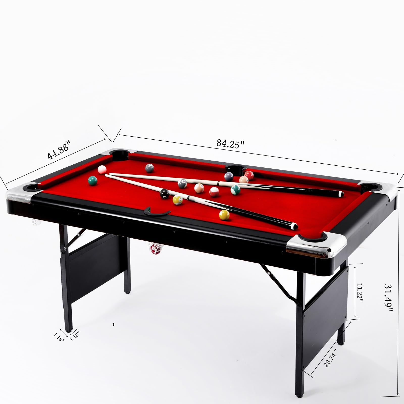 7-Ft Folding Pool Table for Home Game Room - Includes 2 Cue Sticks, Chalk & Felt Brush - Multi-Game Billiard Table for Adults & Kids - Perfect for Family Parties, Man Cave or Entertainment Spaces (Red)