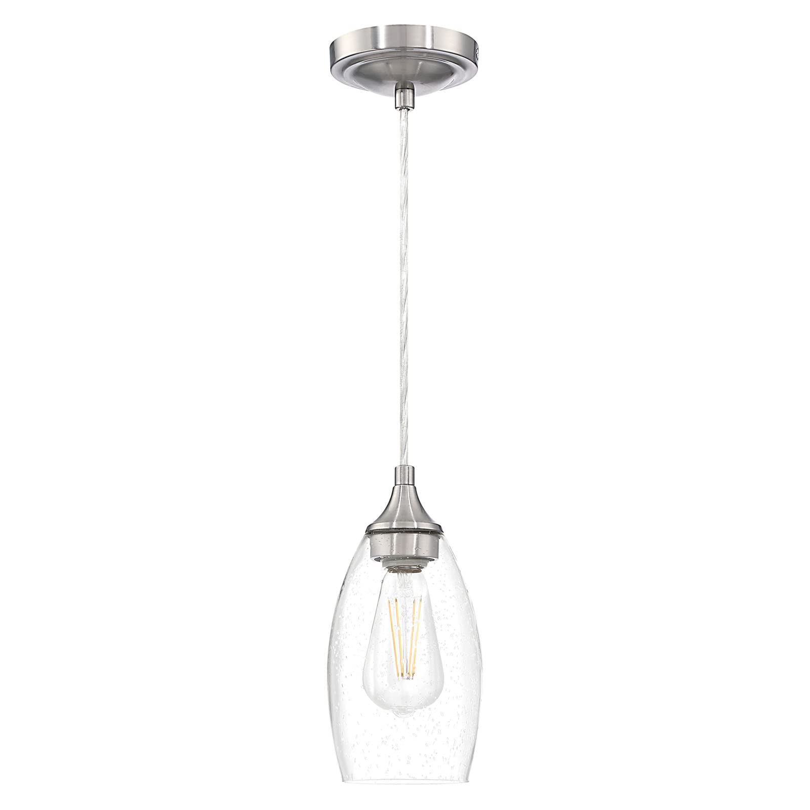 Doraimi Adjustable Mini Pendant Light - 1-Light Polished Nickel Hanging Lamp with Clear Seeded Hand-Blown Glass Shade for Kitchen Island, Dining Room & Bar | Modern Indoor Lighting for Home Decor