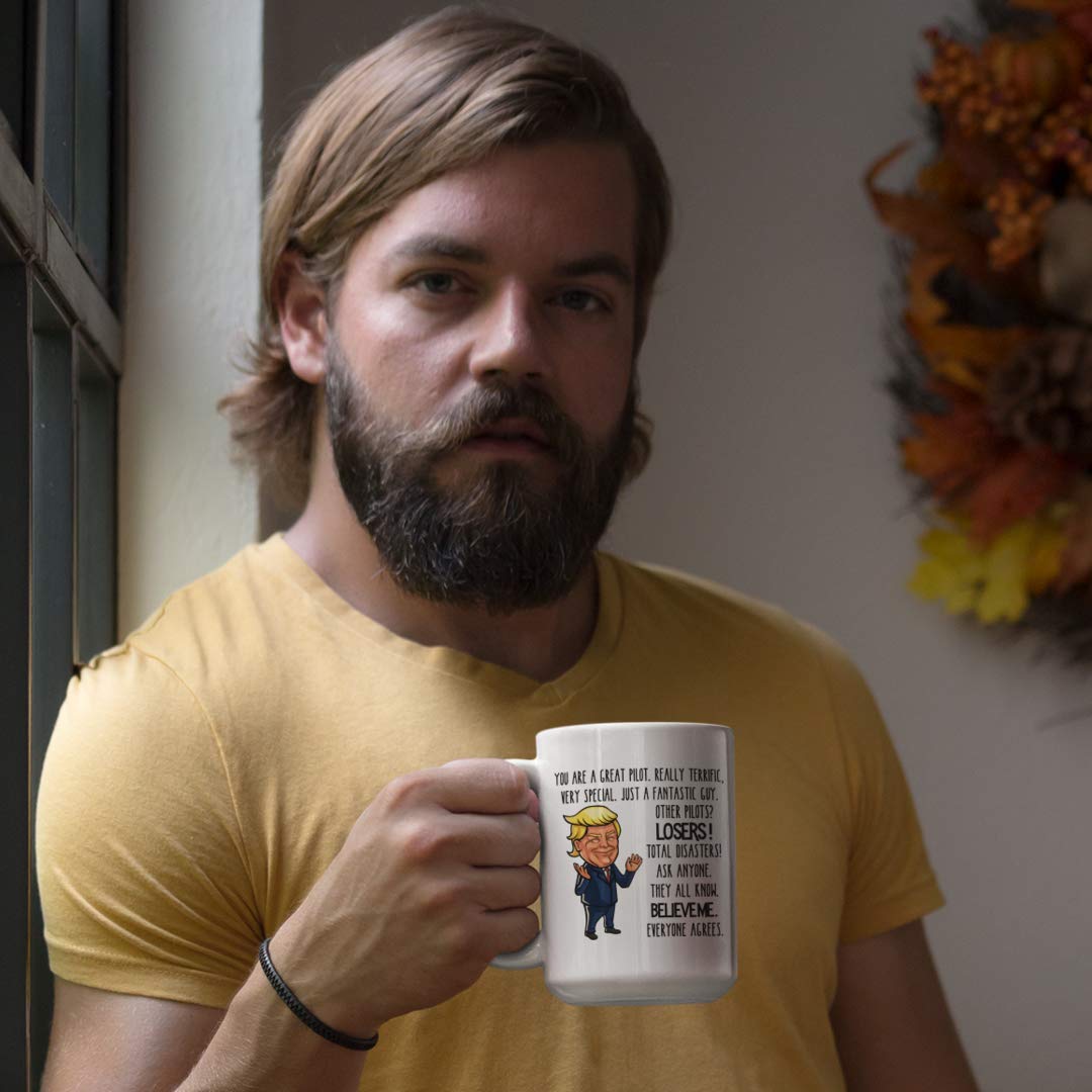 Funny Donald Trump Pilot Coffee Mug - Gift for Aviators, Men & Women - MAGA Themed Ceramic Cup - Perfect Birthday Present for Pilots & Aviation Enthusiasts - Great for Office Use, Home Decor & Aviation Themed Parties