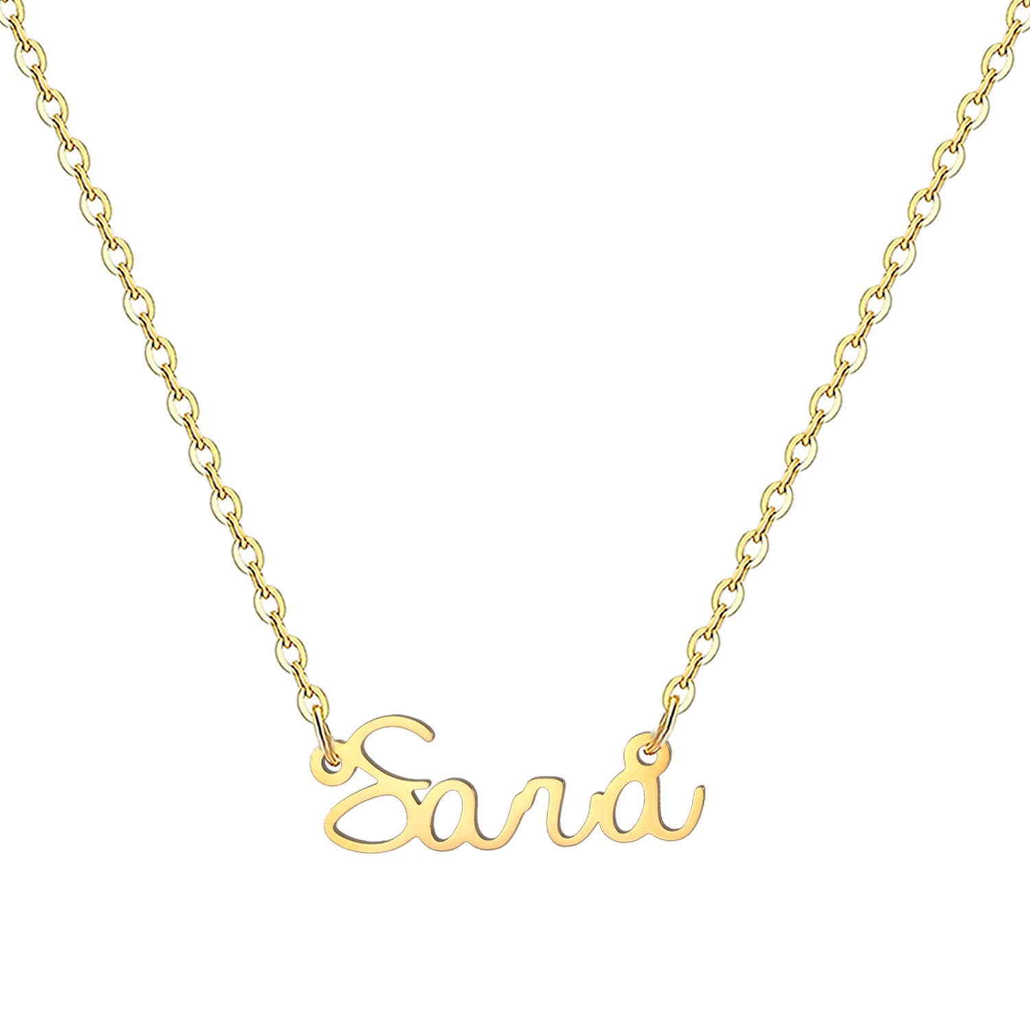 18K Gold Plated Stainless Steel Personalized Name Necklace - Custom Engraved Nameplate Pendant for Women & Girls - Perfect for Birthdays, Anniversaries & Gifts