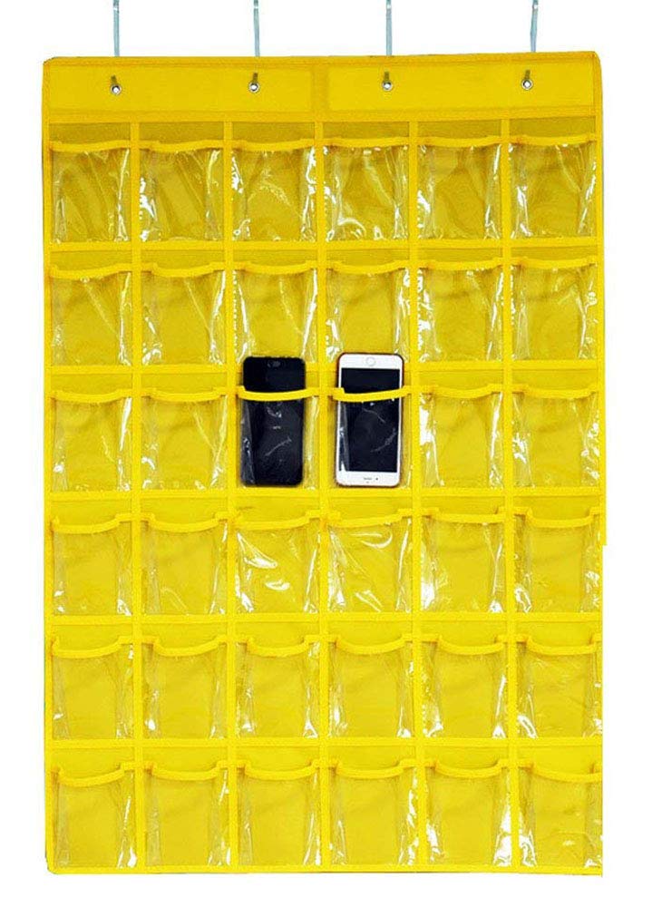 36-Pocket Hanging Cell Phone Holder Organizer for Classroom - Yellow | Wall-Mounted Storage Solution for Phones, Tablets & School Supplies