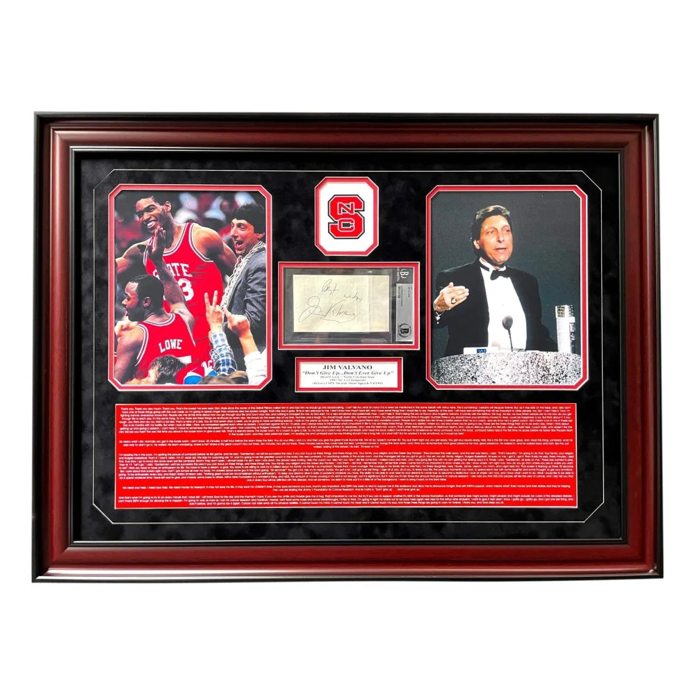Jim Valvano Autographed Framed Collage with ESPY Speech - BAS COA Certified - Perfect for Sports Memorabilia Collectors & Inspirational Home/Office Decor