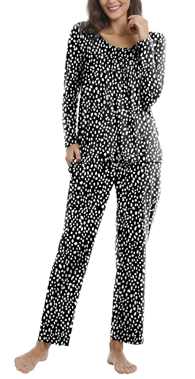 POPYOUNG Women's 2-Piece Fall Pajama Set - Soft Long Sleeve Sleepwear & Lounge PJS with Pockets - Cozy Outfit for Home, Sleep, and Relaxation