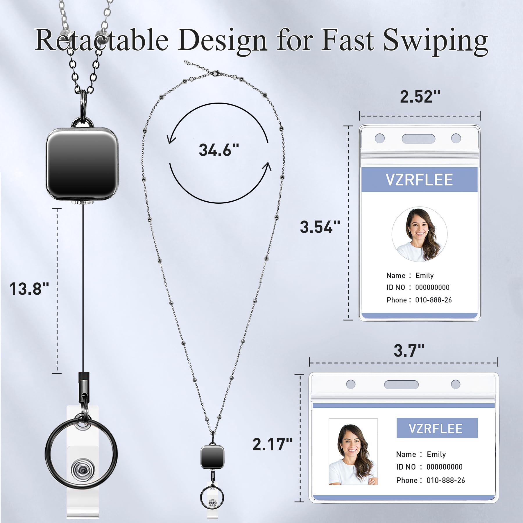 Premium Retractable ID Badge Lanyard - Stainless Steel Beaded Chain for Office & Cruise