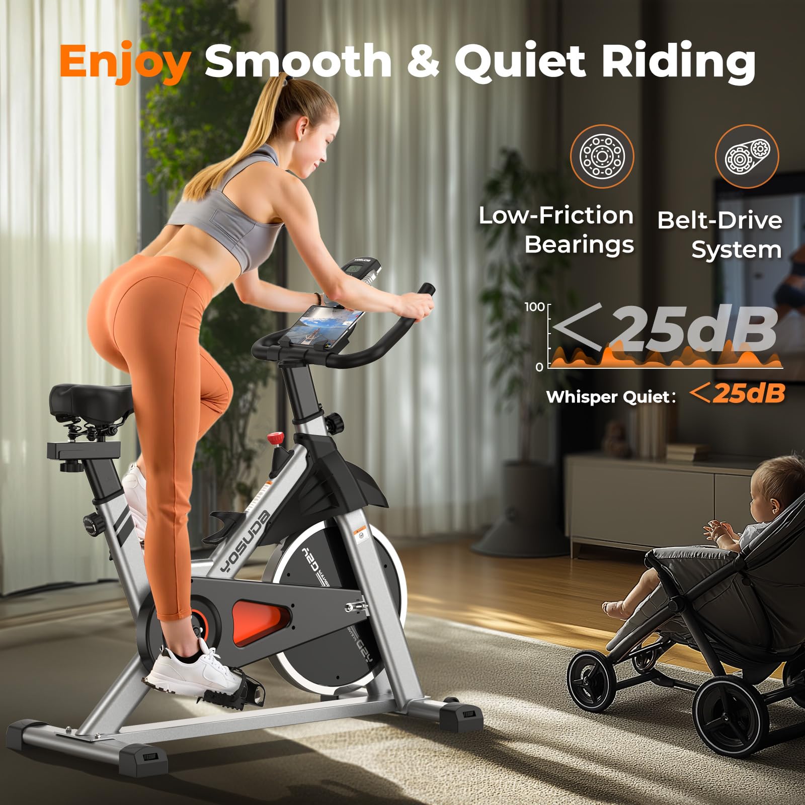 YOSUDA Magnetic Resistance Indoor Cycling Bike with Tablet Holder & Comfortable Seat Cushion - Quiet Brake System for Home Gym Workouts | Perfect for Cardio Training, Weight Loss & Apartment Fitness