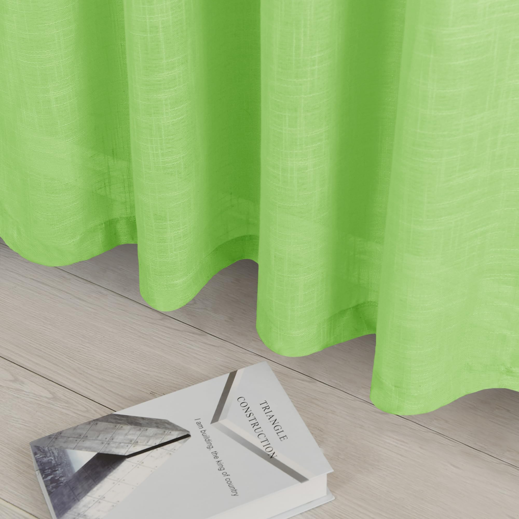 DWCN Green Sheer Curtains - Faux Linen Textured Weave Rod Pocket Window Panels (Set of 2, 52x63 Inches) for Living Room, Bedroom & Office - Light Filtering Semi Voile Drapes for Privacy & Natural Light