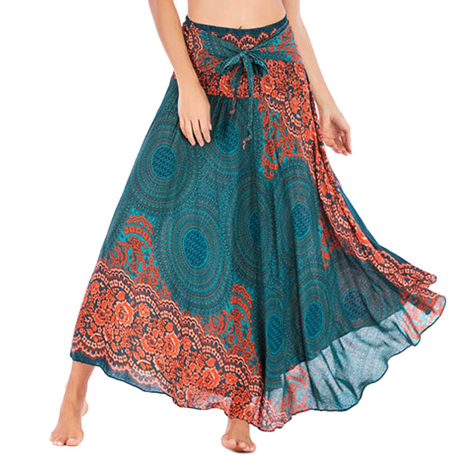 Vintage Bohemian Long Maxi Skirt for Women - Asymmetric Hem Gypsy Style Flowy Skirt | Perfect for Summer Festivals, Beach Vacations & Boho Chic Outfits