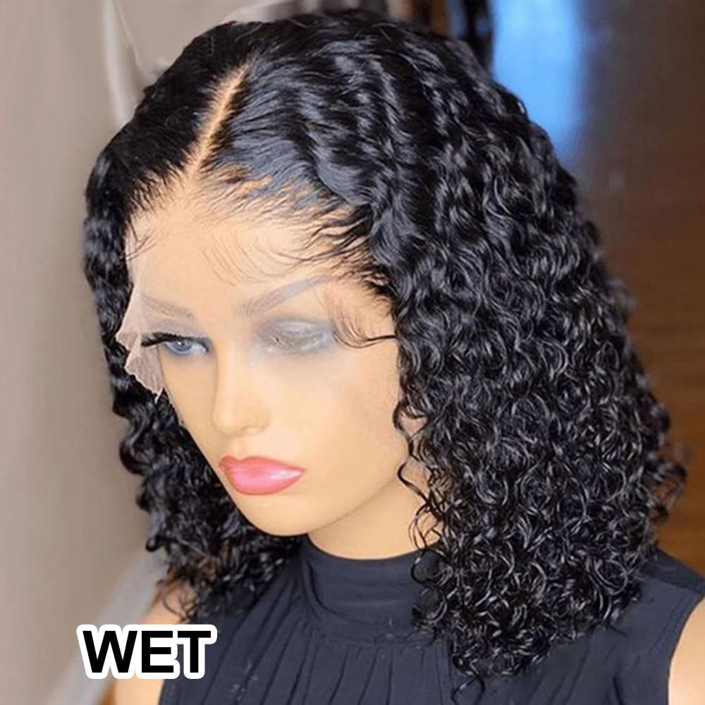 13x4 Transparent Lace Front Short Curly Bob Wig 14 Inch 180% Density Human Hair - Pre Plucked Baby Hair for Black Women | Daily Wear, Cosplay, Parties & Special Occasions