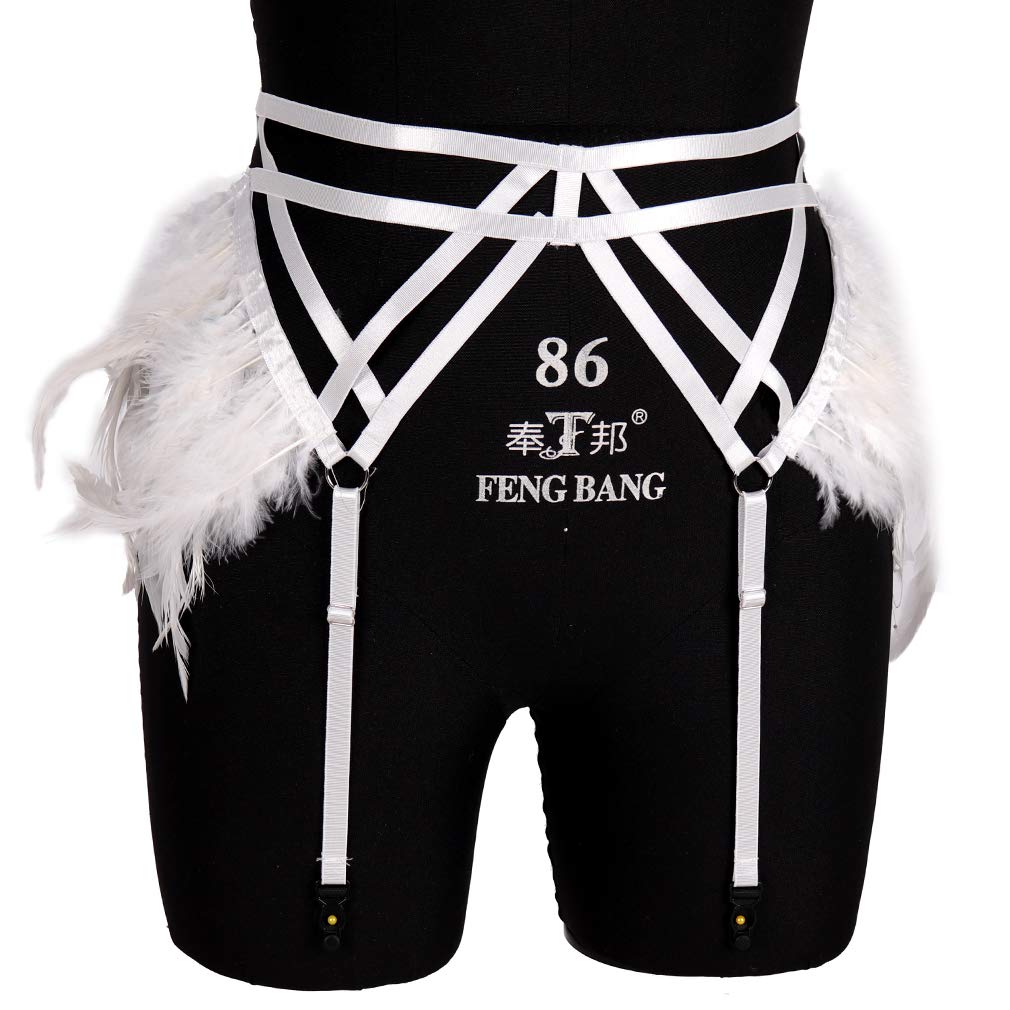 Gothic Punk Women's Garter Belt with Feather Harness - Adjustable Leg Stockings for Harajuku, Carnival & Festival Outfits - Perfect for Cosplay, Lingerie & Alternative Fashion