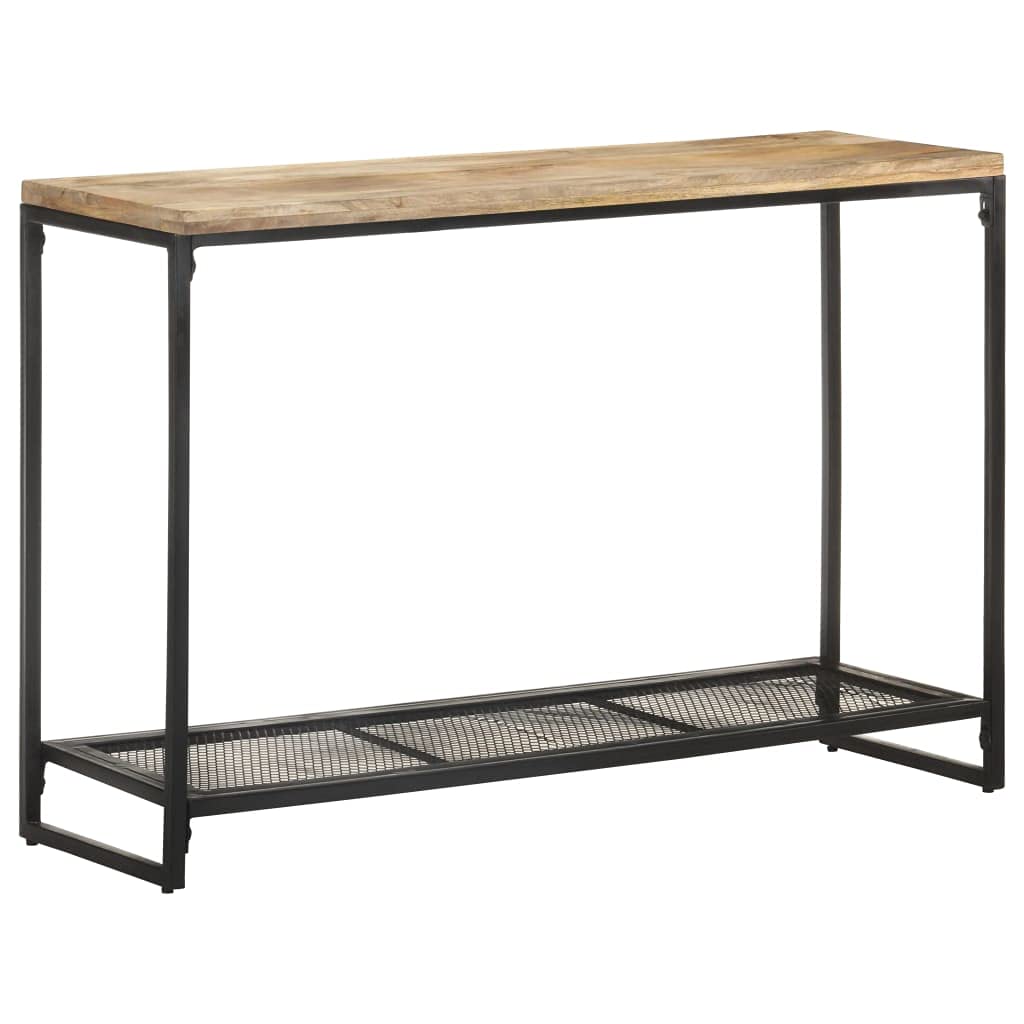 Modern Console Sofa Table with Shelf - Solid Mango Wood Top & Sturdy Metal Frame - Entryway, Living Room, Bedroom Accent Table (43.3