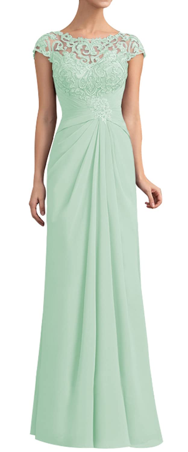 Elegant Long Chiffon Mother of The Bride Dress - Floral Embroidered A-Line Prom Gown with Cap Sleeves | Perfect for Weddings, Formal Events & Special Occasions