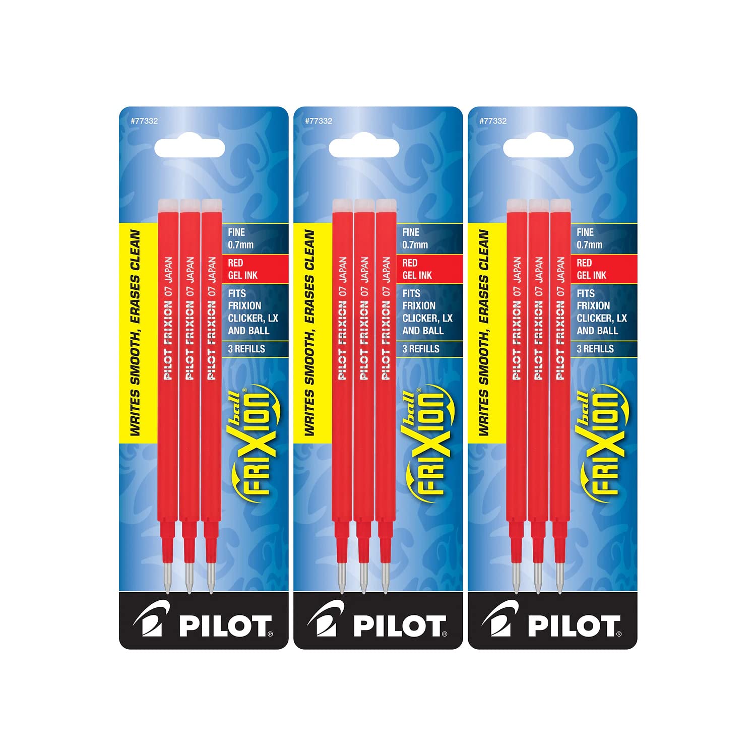Pilot FriXion Erasable Gel Pen Refills - Fine Point 0.7mm Red Ink (Pack of 9) for Smooth Writing - Ideal for School, Office & Note Taking