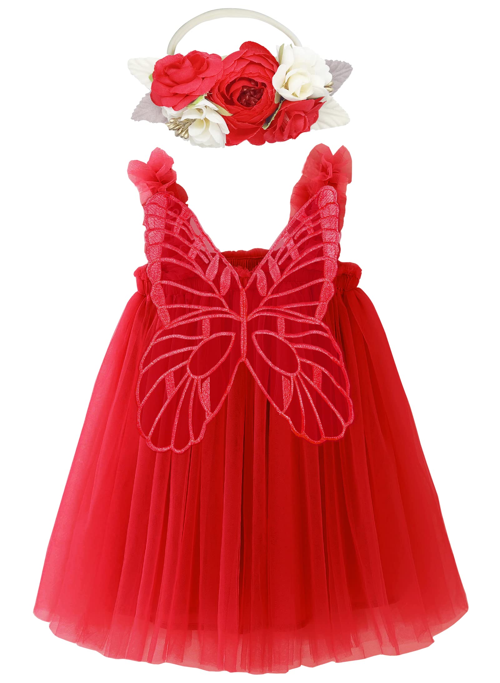 BGFKS Baby Girls Layered Butterfly Tulle Tutu Dress with Flower Headband - Toddler Princess Party Dress for Birthday, Photo Shoot & Special Occasions