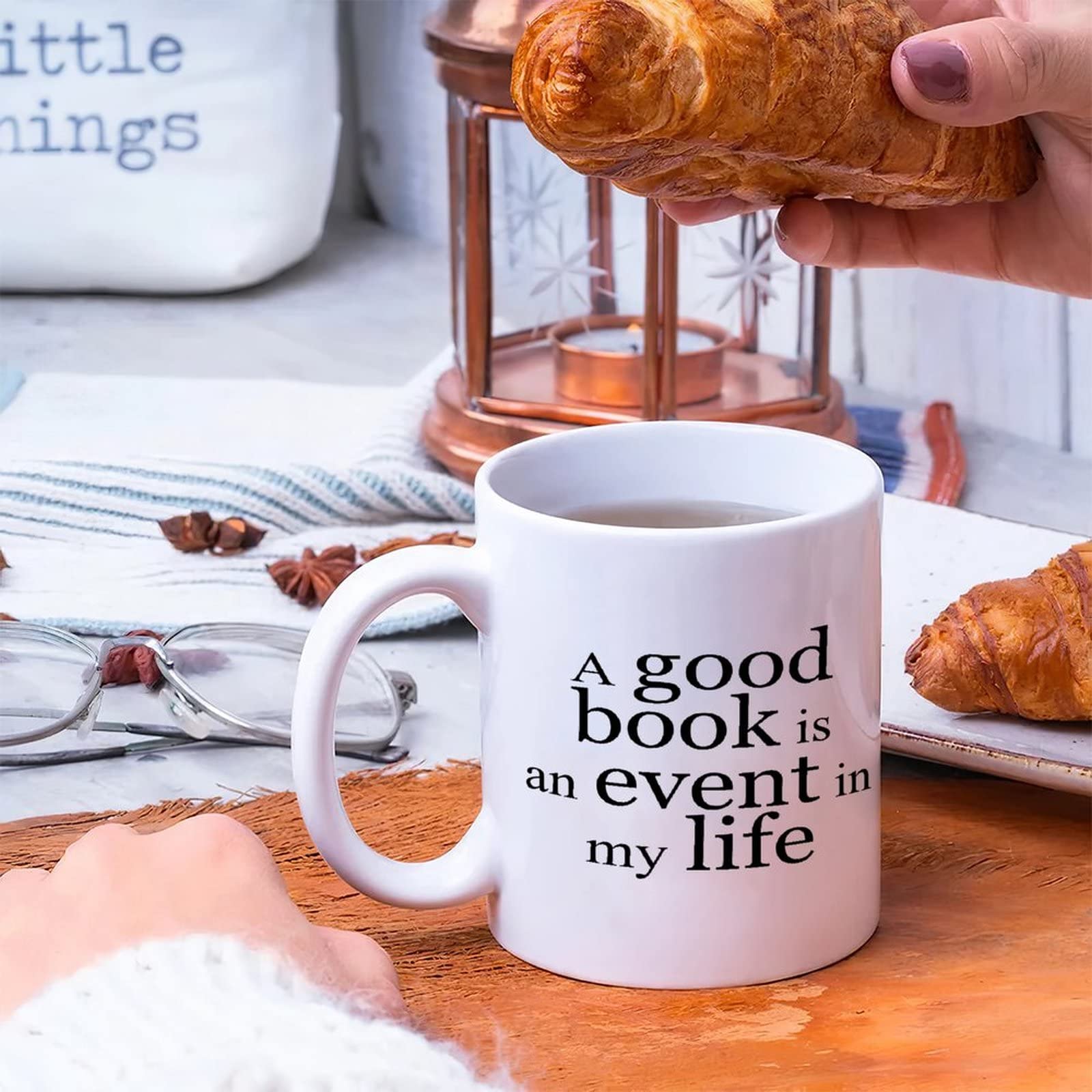 11oz Inspirational Coffee Mug - 'A Good Book is an Event in My Life' Quote White Glossy Cup, Farmhouse Decor Gift for Women, Perfect Birthday Present - Great for Reading, Office Use & Cozy Home Decor
