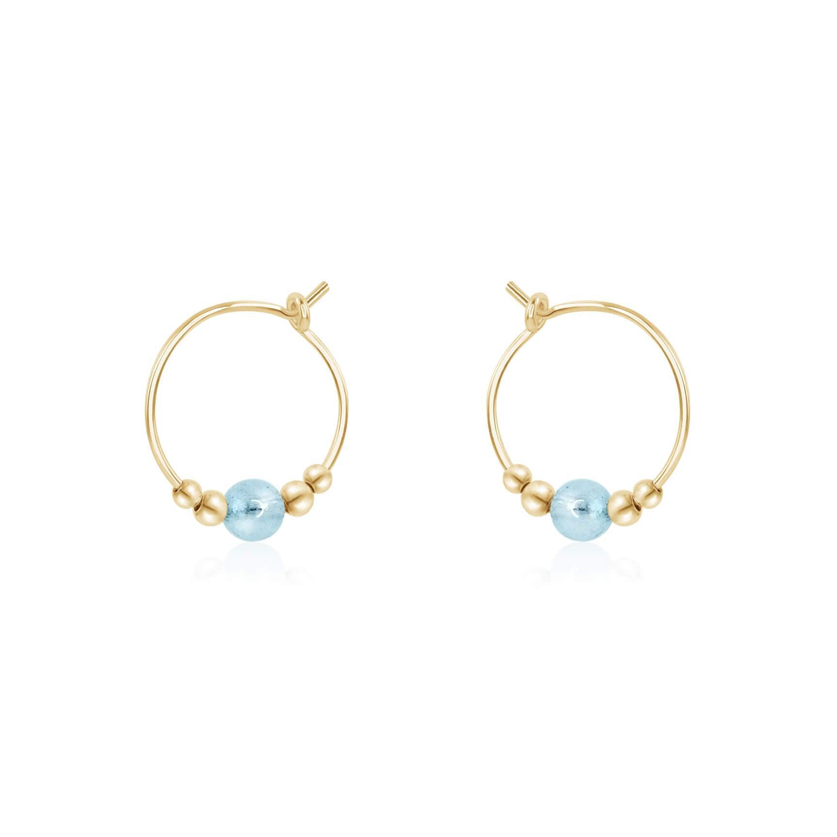Tiny Blue Aquamarine Bead Hoop Earrings - Dainty Gemstone Jewelry for Women - Perfect for Everyday Wear, Parties & Gifts