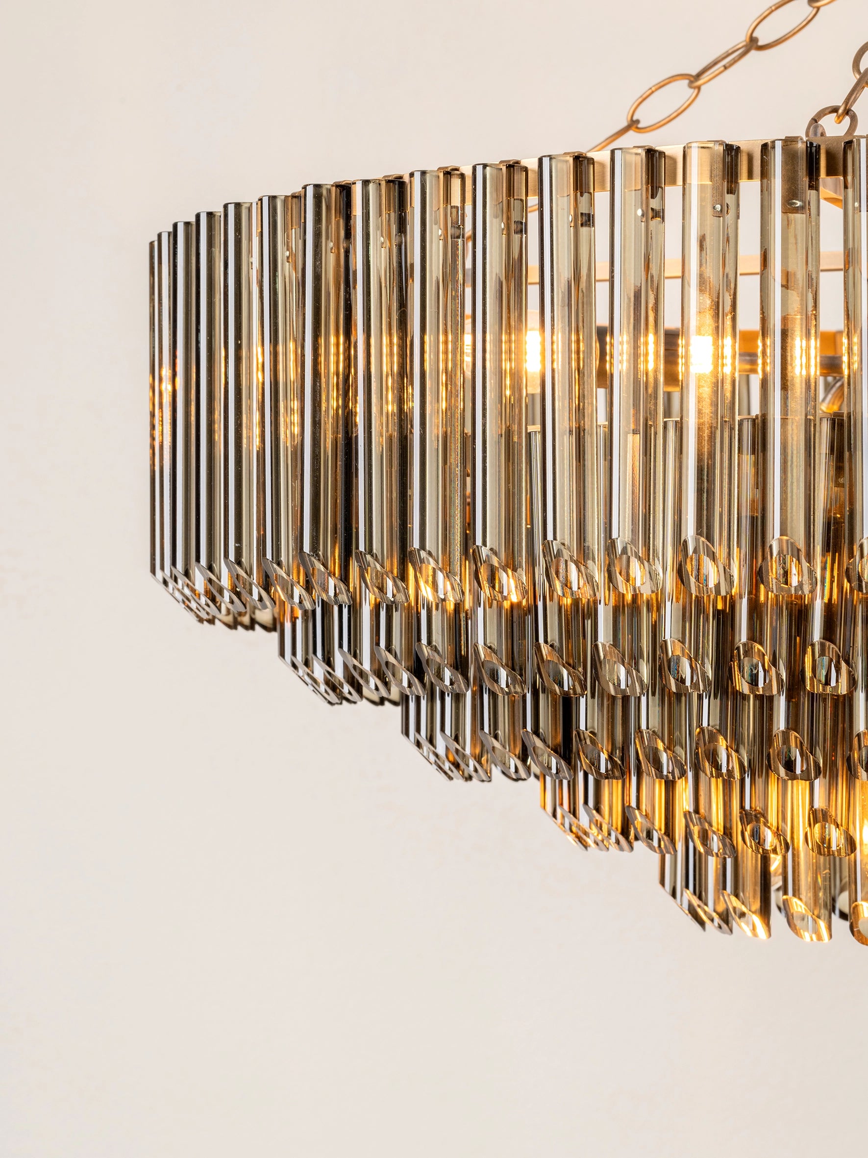 Petalia 9-Light Chandelier - Aged Brass & Smoked Green Glass Tube Design for Dining Room, Living Room, or Entryway Lighting