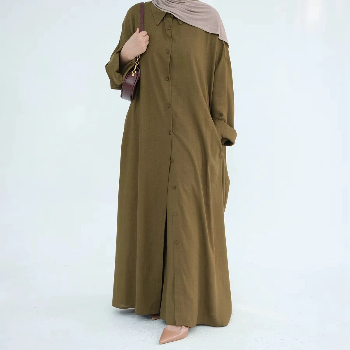 2-Piece Linen Cotton Blend Robe and Pants Set for Women - Comfortable Arab Style Lounge Wear - Perfect for Daily Use, Home Relaxation & Prayer Outfits