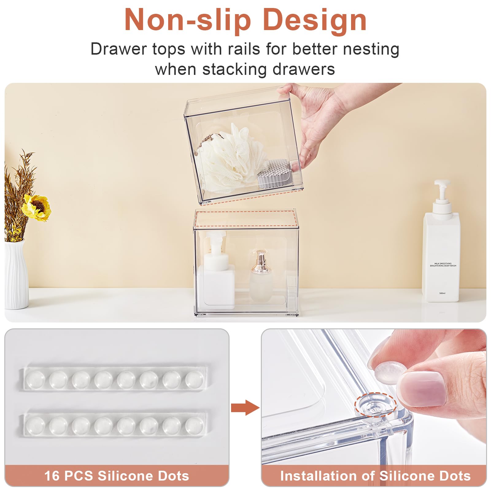 SMARTAKE 4-Pack Acrylic Makeup Organizer Drawers - Stackable Bathroom Storage for Vanity & Kitchen