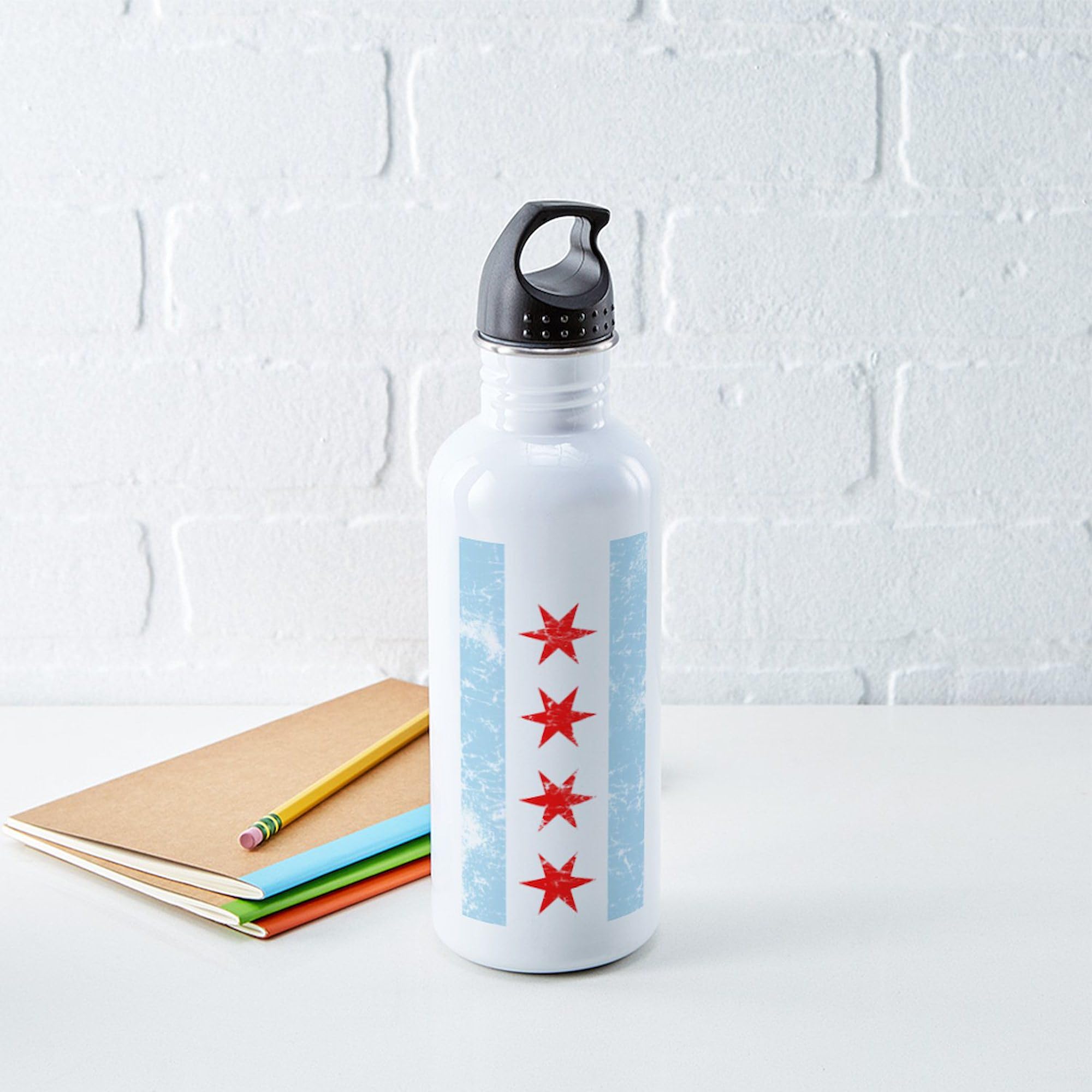 Chicago Flag Distressed Stainless Steel Water Bottle - 34oz (1.0L) Insulated Travel Mug | Durable & Leak-Proof for Gym, Hiking & Office Use