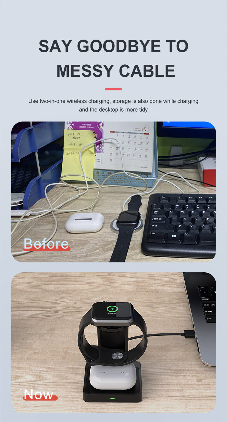 2 in 1 Apple Wireless Charger WA11 - Fast Qi-Certified Charging Stand for iPhone 14/13/12 & AirPods - Perfect for Home, Office & Nightstand Use