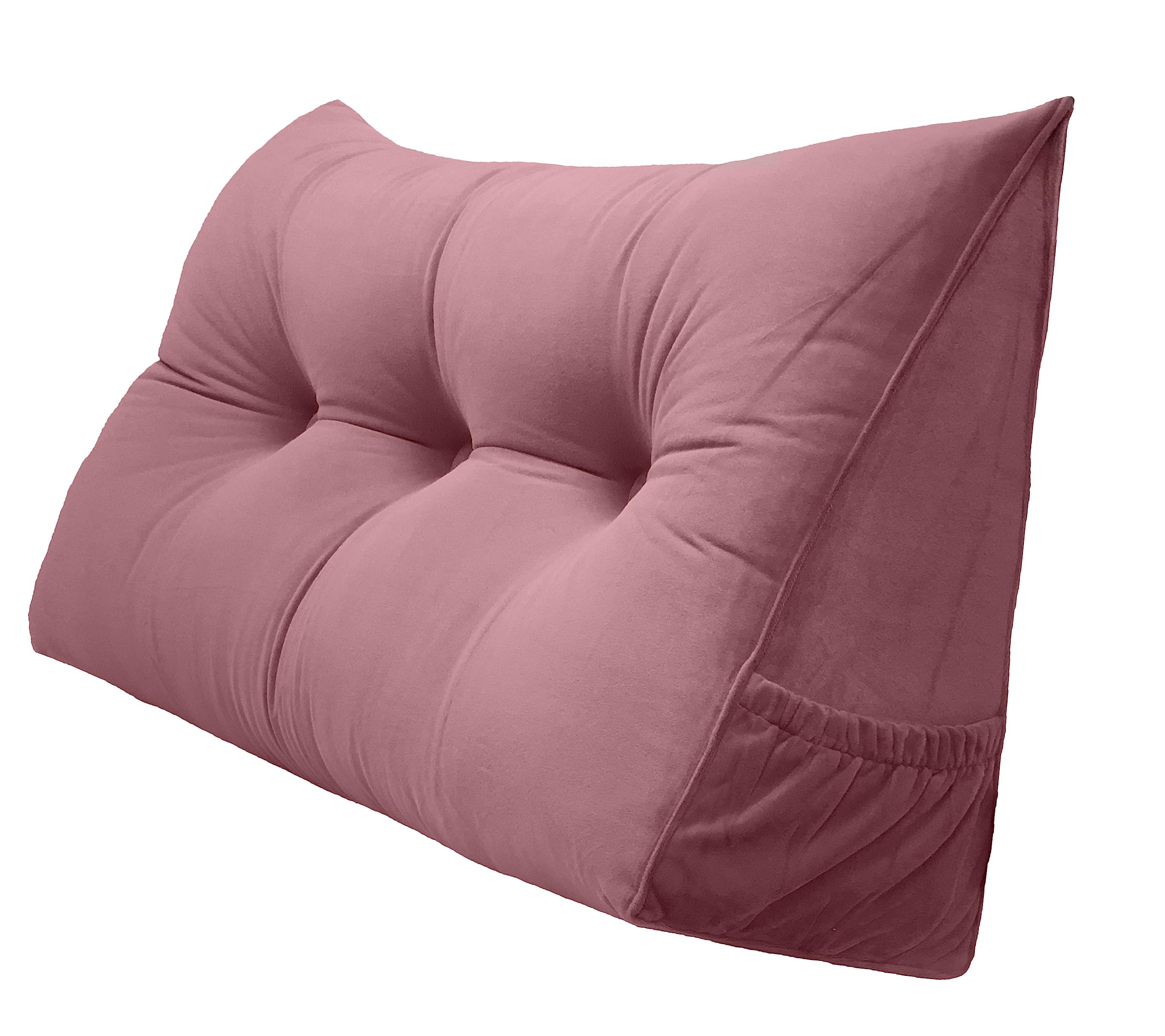 **Large Triangular Reading Bed Rest Pillow with Removable Cover & Side Pockets - Wedge Cushion for Back Support, Headboard, and Comfort (Pink, 39 x 8 x 20 Inches) - Perfect for Reading, Relaxing, or Watching TV in Bed**