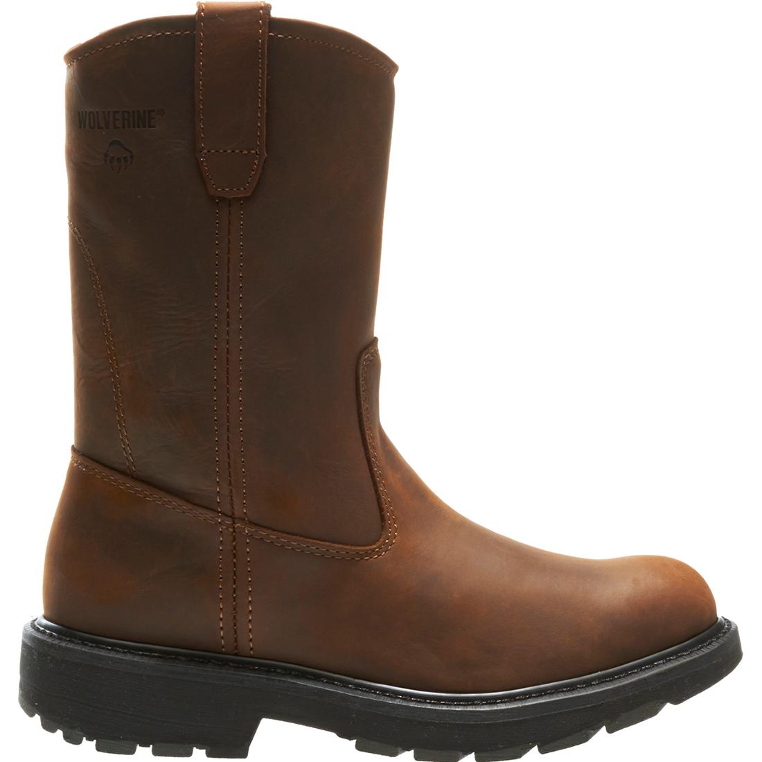 Durable Dark Brown Soft Toe Pull-On Work Boots for Men - Slip Resistant & Comfortable for Construction, Warehouse & Outdoor Jobs