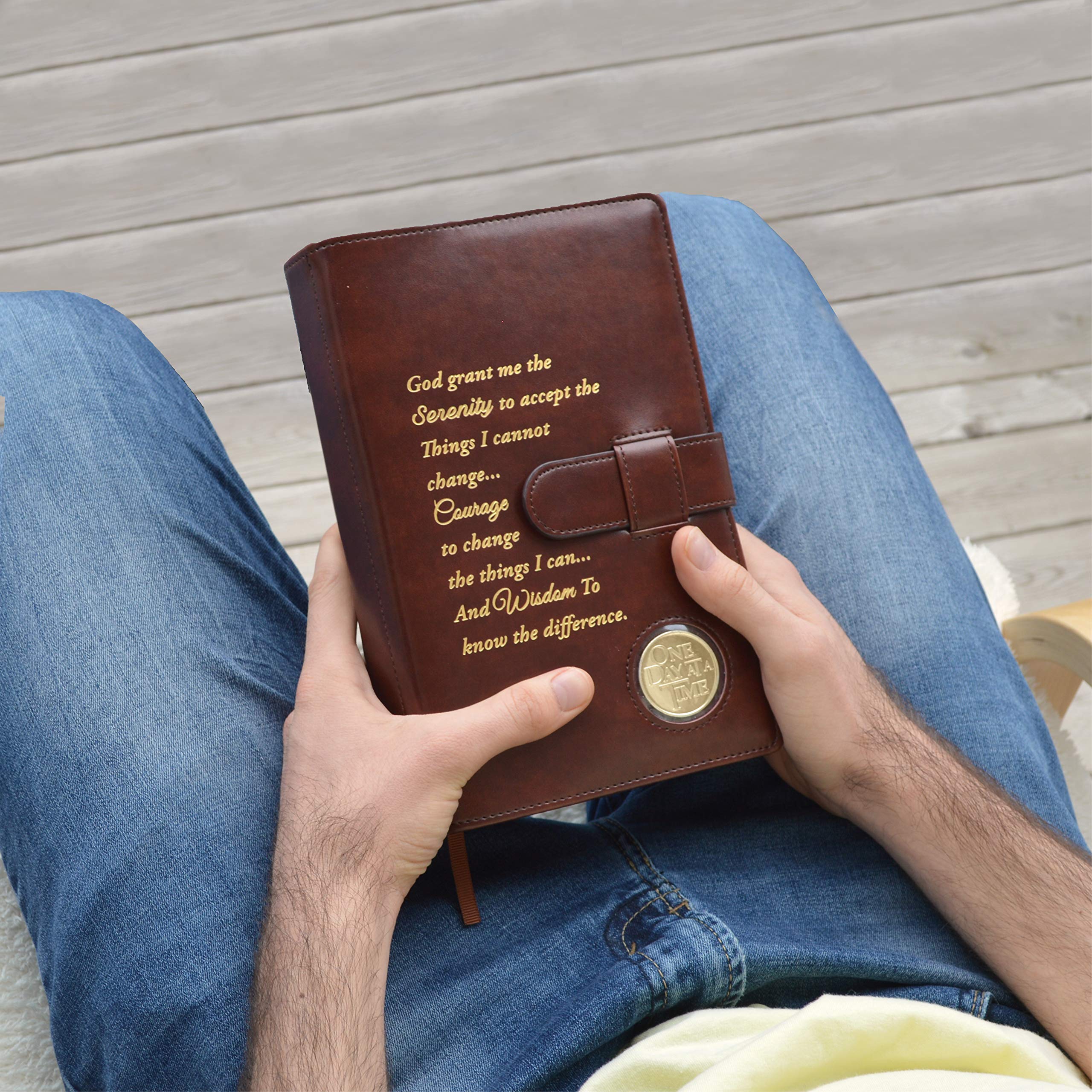 Galileo® Double AA Big Book Cover with 12 Steps & 12 Traditions - Alcoholics Anonymous Gift with Serenity Prayer & Coin Pocket (Brown) - Perfect for AA Meetings, Recovery Milestones, and Spiritual Support