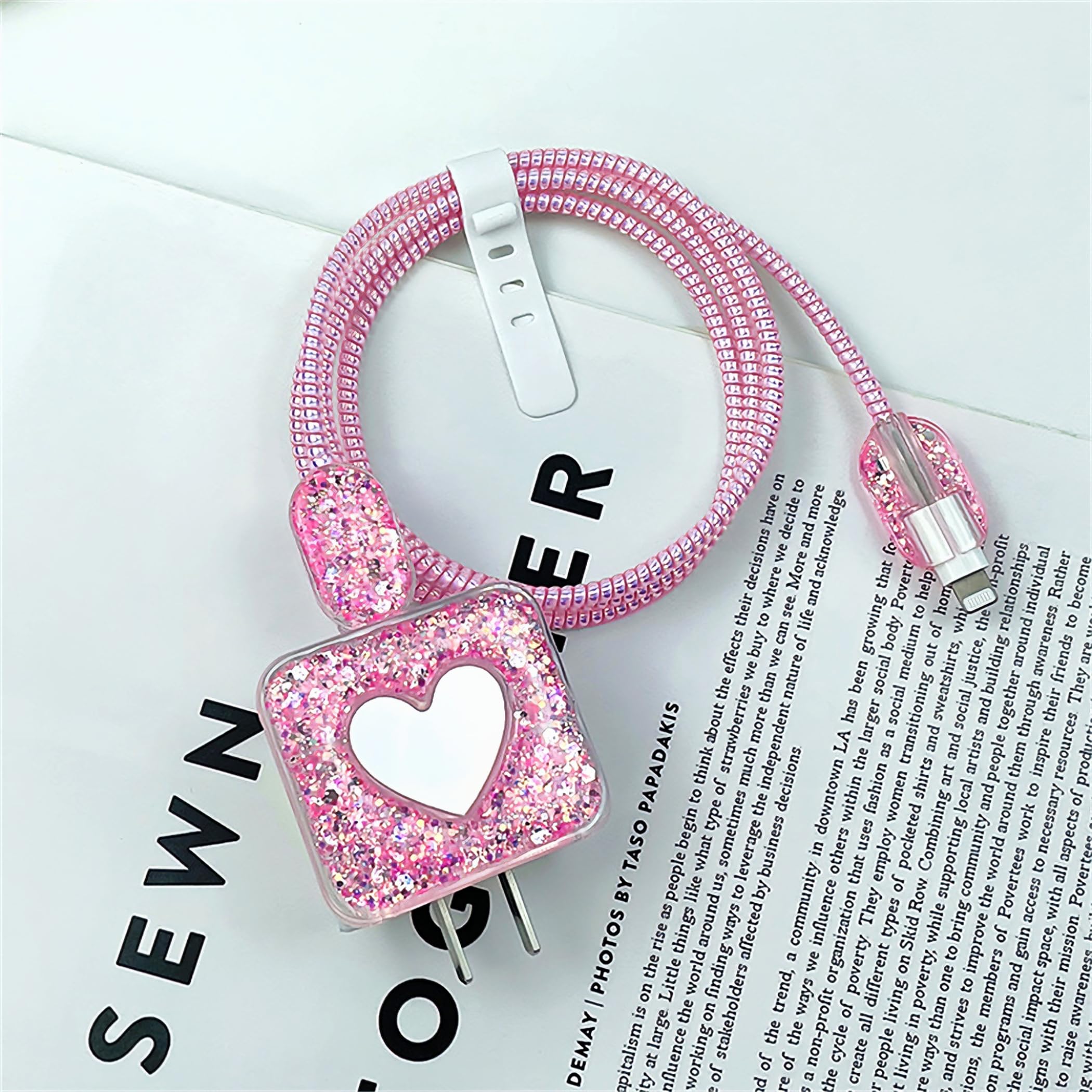 Premium iPhone 18W/20W Charger Cable Protector - Cute Heart Mirror Design, Soft Cord Saver for Women & Girls (Pink) | Perfect for Home, Office & Travel Accessories