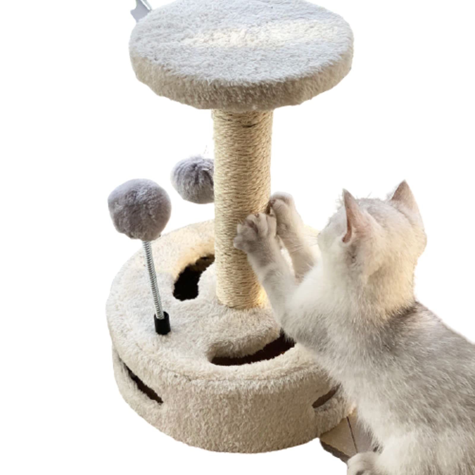 NA Small Cat Climbing Frame - Funny Interactive Cat Toys with Scratching Post & Sisal Rope - Turntable Design for Climbing & Grinding Claws - Perfect for Indoor Play & Exercise