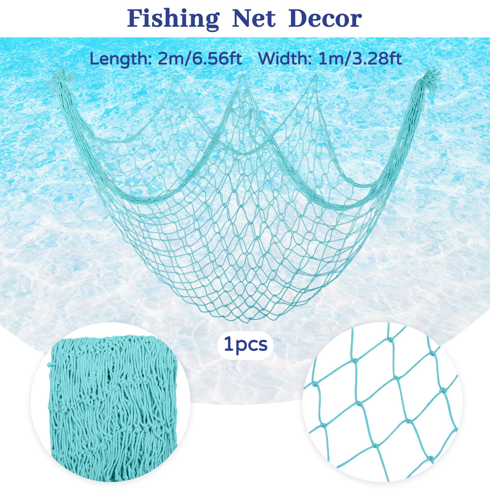 Nautical Party Decorations - Natural Cotton Fishnet with Shells & White Bubble Garlands for Pirate, Wedding, Birthday & Beach Theme Parties | Mermaid Decor, Sky Blue | Perfect for Coastal Weddings, Ocean-Themed Events & Summer Beach Parties