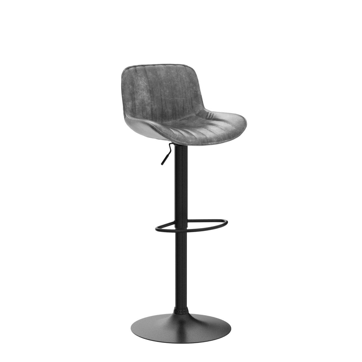 Mid Century Modern Swivel Bar Stools for Kitchen Counter - Adjustable Height Bar Chairs with Back, Vintage PU Leather Kitchen Island Stools (Black Base, Gray, Set of 2) - Perfect for Breakfast Nooks, Home Bars & Kitchen Islands