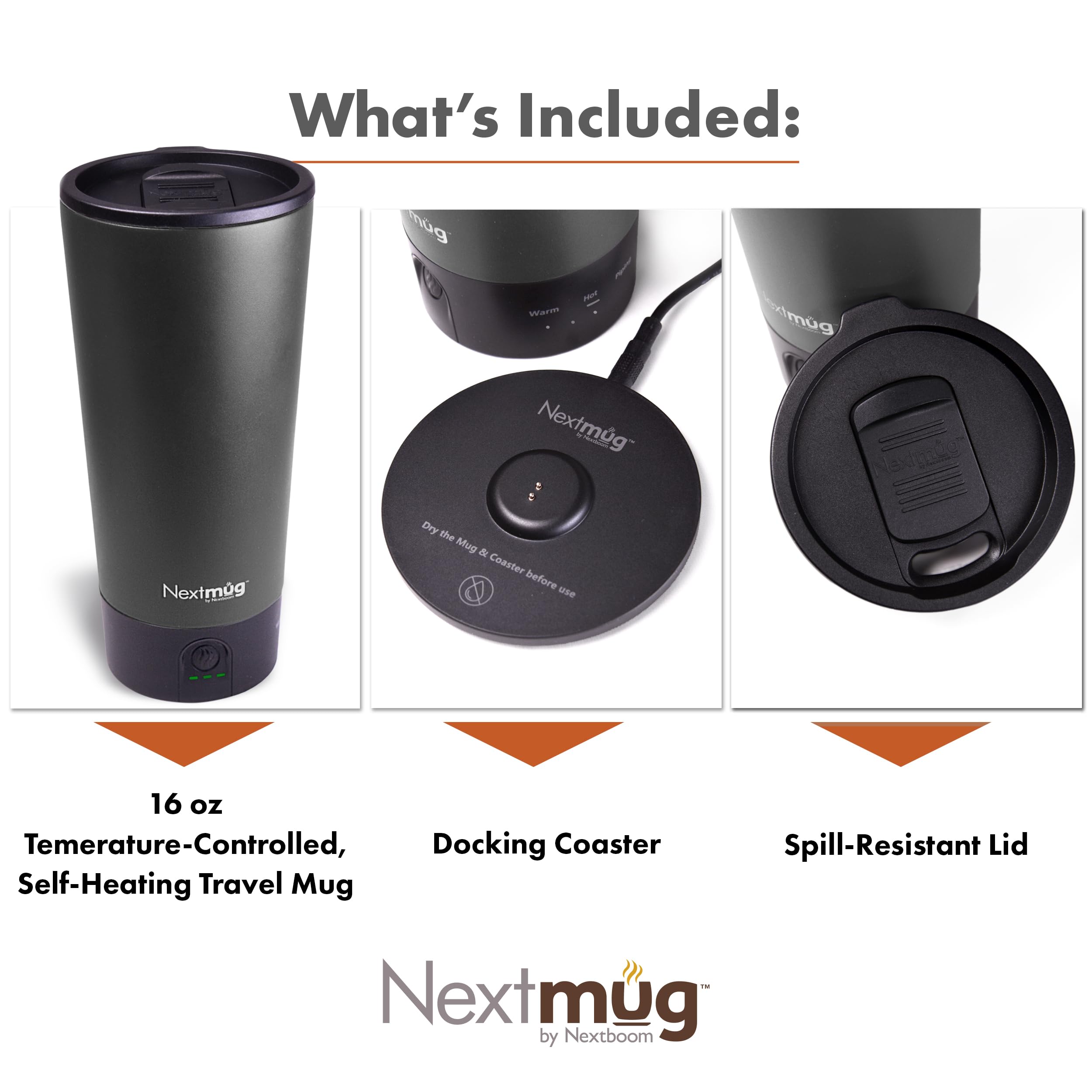Nextmug Go - 16oz Smart Self-Heating Travel Mug with Temperature Control - Graphite Color - Perfect for Coffee, Tea & Hot Drinks On The Go, Commuting, Office & Outdoor Adventures