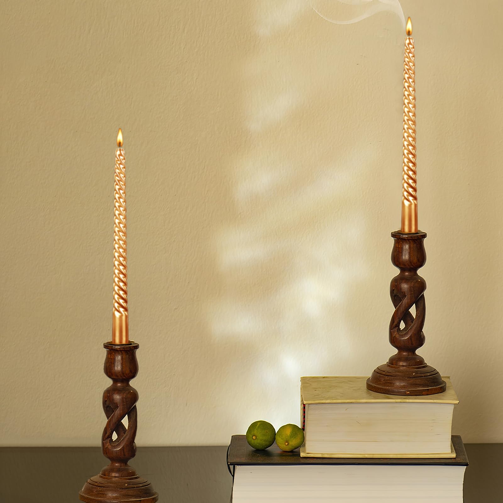 10 Inch Tall Spiral Taper Candles - Set of 12 Long-Lasting (8 Hours) Unscented, Smokeless Tapered Candles - 25cm Golden Candlesticks for Elegant Home Dinners, Romantic Weddings, Halloween Decor & Special Occasions