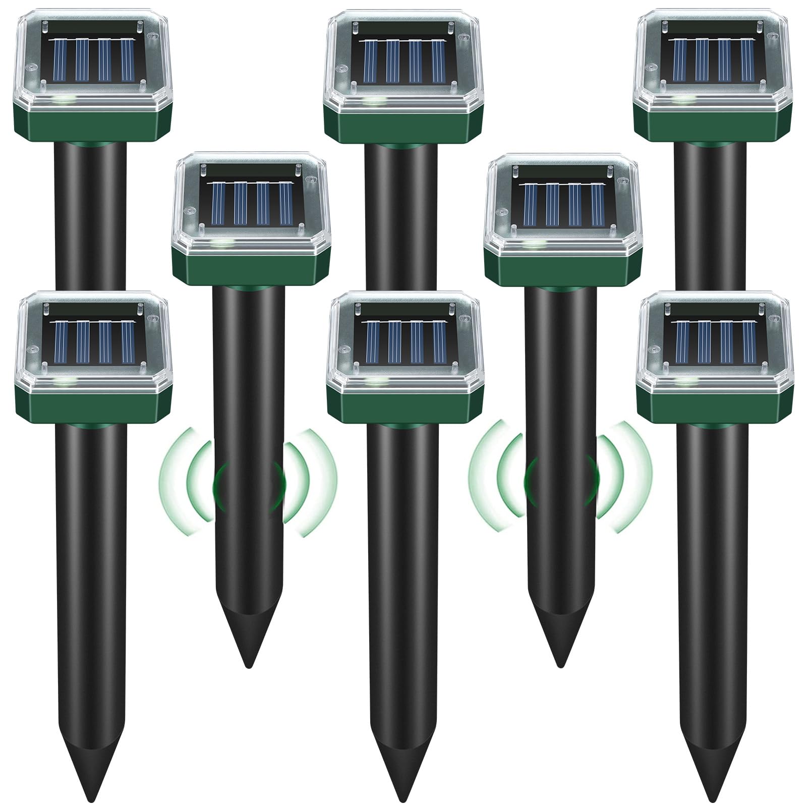 Solar Powered Ultrasonic Mole & Gopher Repellent (8 Pack) - Waterproof Snake, Vole, Groundhog & Chipmunk Deterrent for Lawn & Garden | Outdoor Pest Control Solution for Yards, Farms & Flower Beds