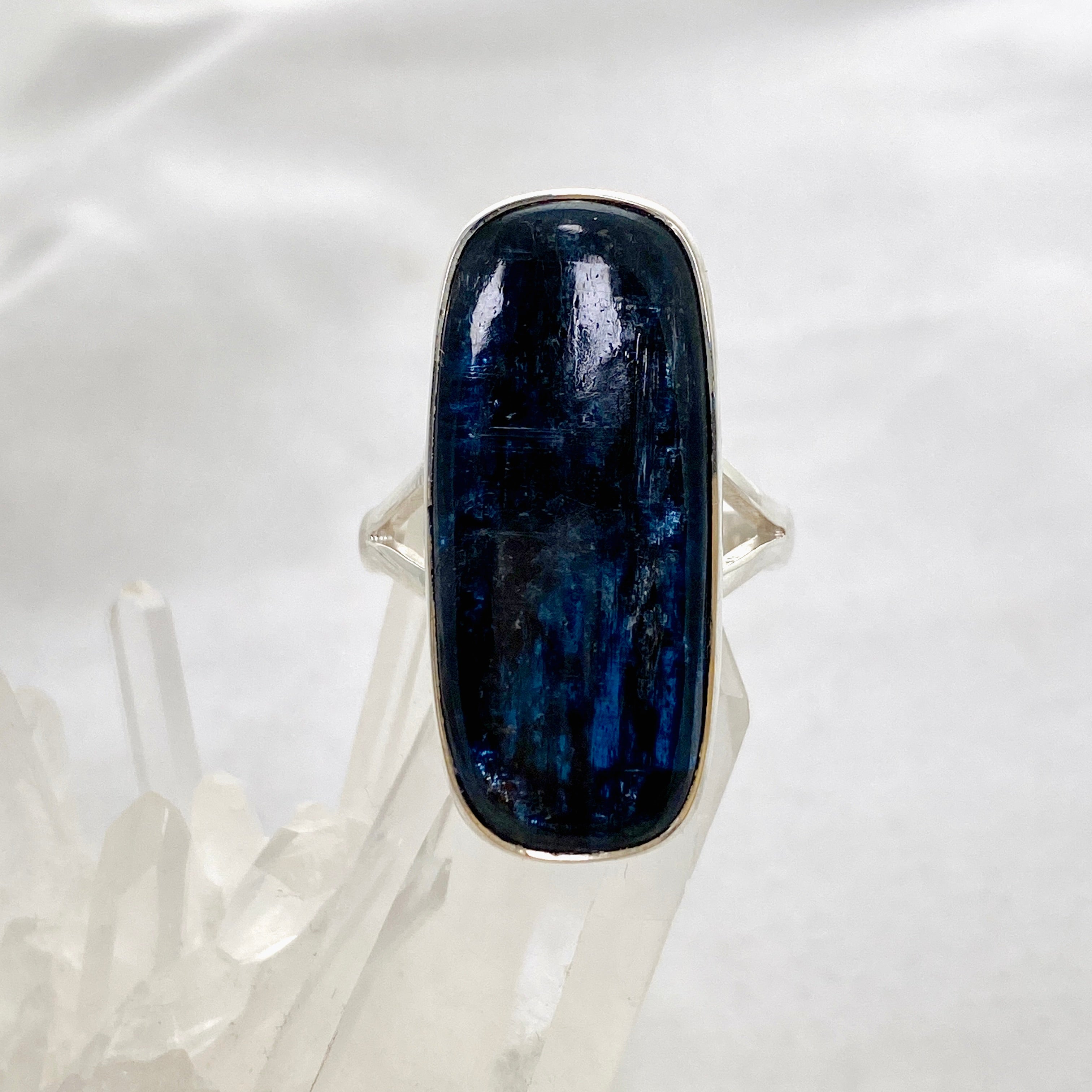 Blue Kyanite Rectangular Cabochon Split Band Ring - Size 10.5 - KRGJ3281 - Perfect for Boho Jewelry & Spiritual Healing
