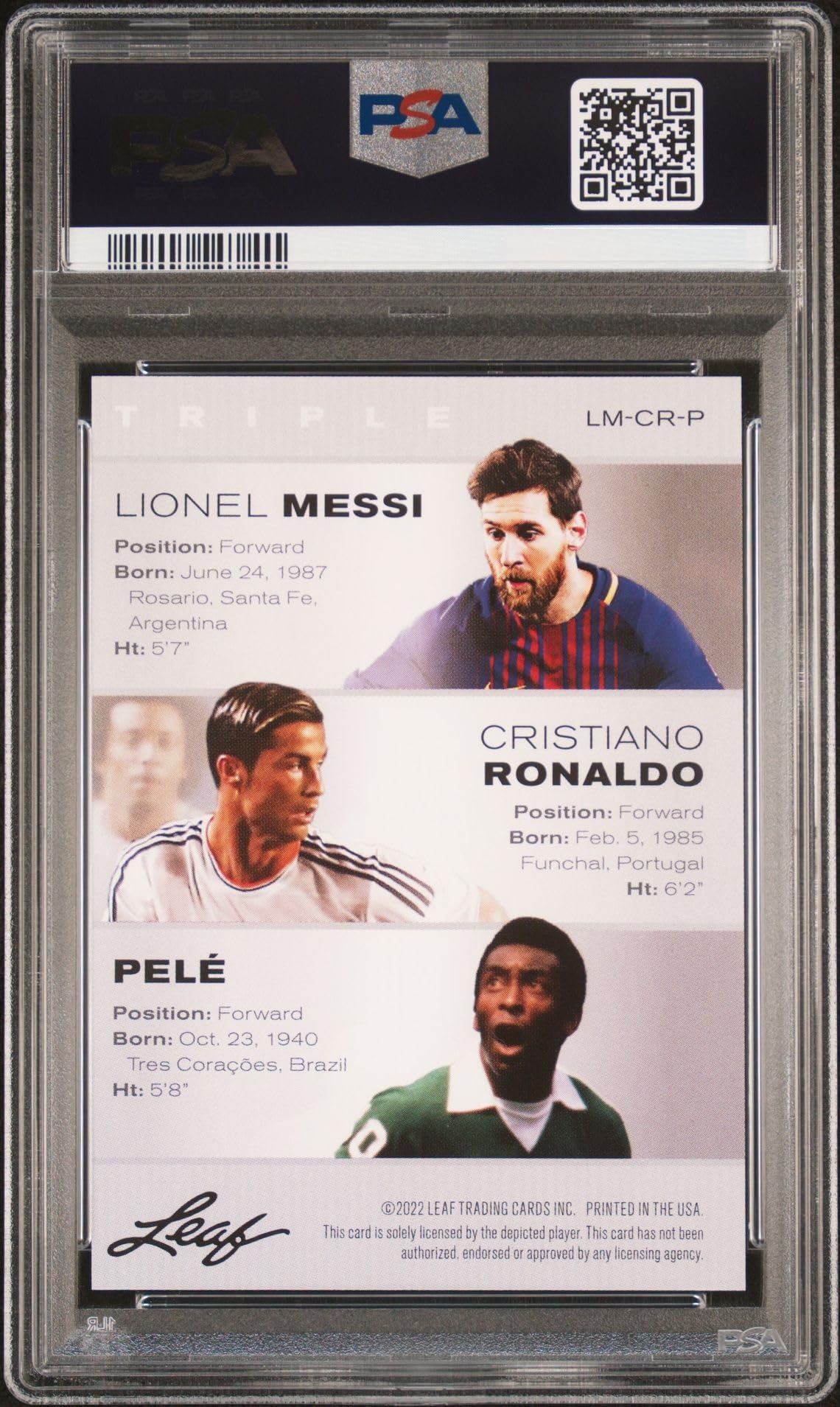 Triple PSA 10 Graded Soccer Cards - Pele, Lionel Messi & Cristiano Ronaldo - 2022 Leaf Collection | Perfect for Sports Memorabilia Collectors and Soccer Fans