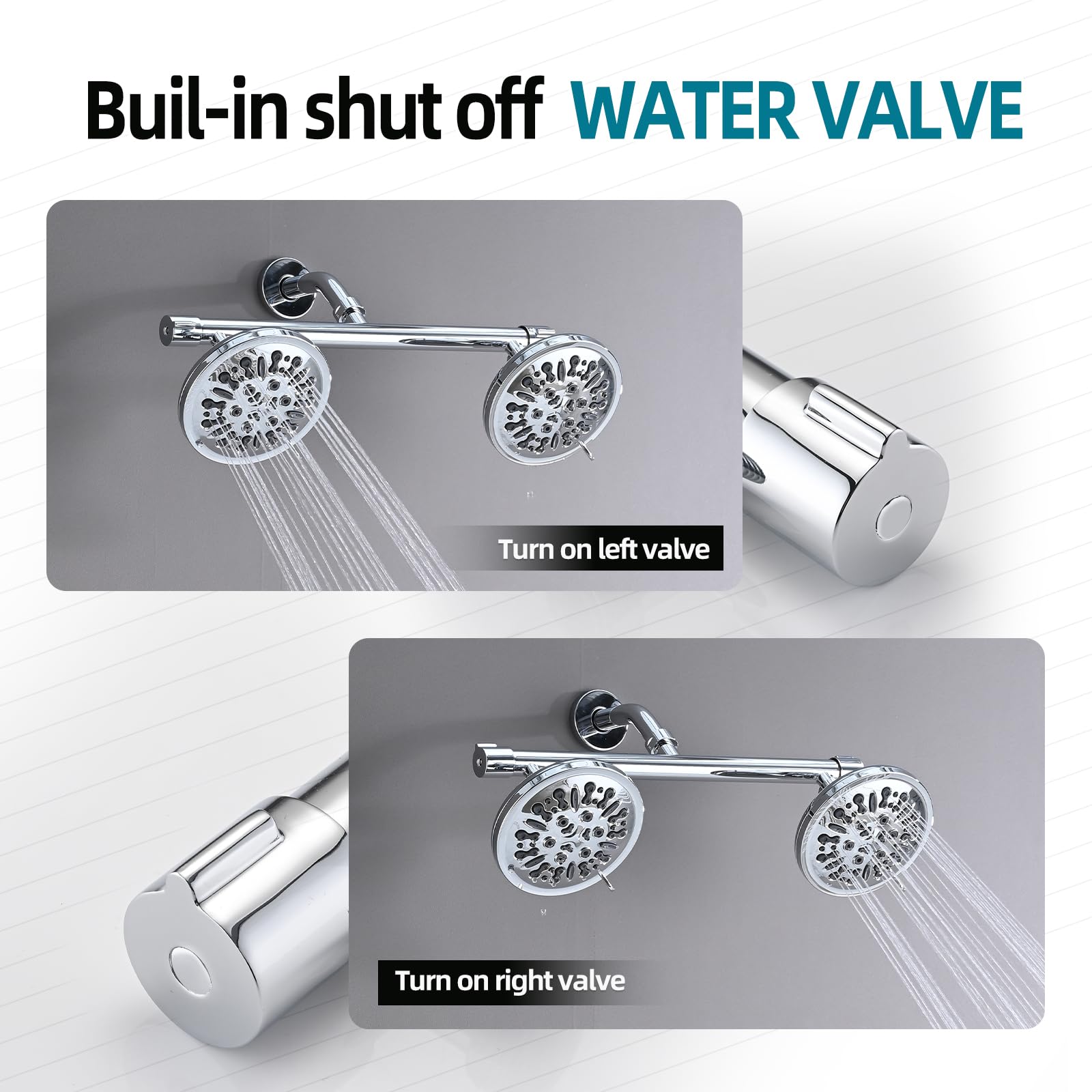 Dual Shower Head Adapter with Built-In Shut Off Valve - G1/2 Connection Shower Head Splitter for Rain & Handheld Shower Combo - Chrome Finish - Perfect for DIY Bathroom Upgrades & Spa-Like Shower Experience