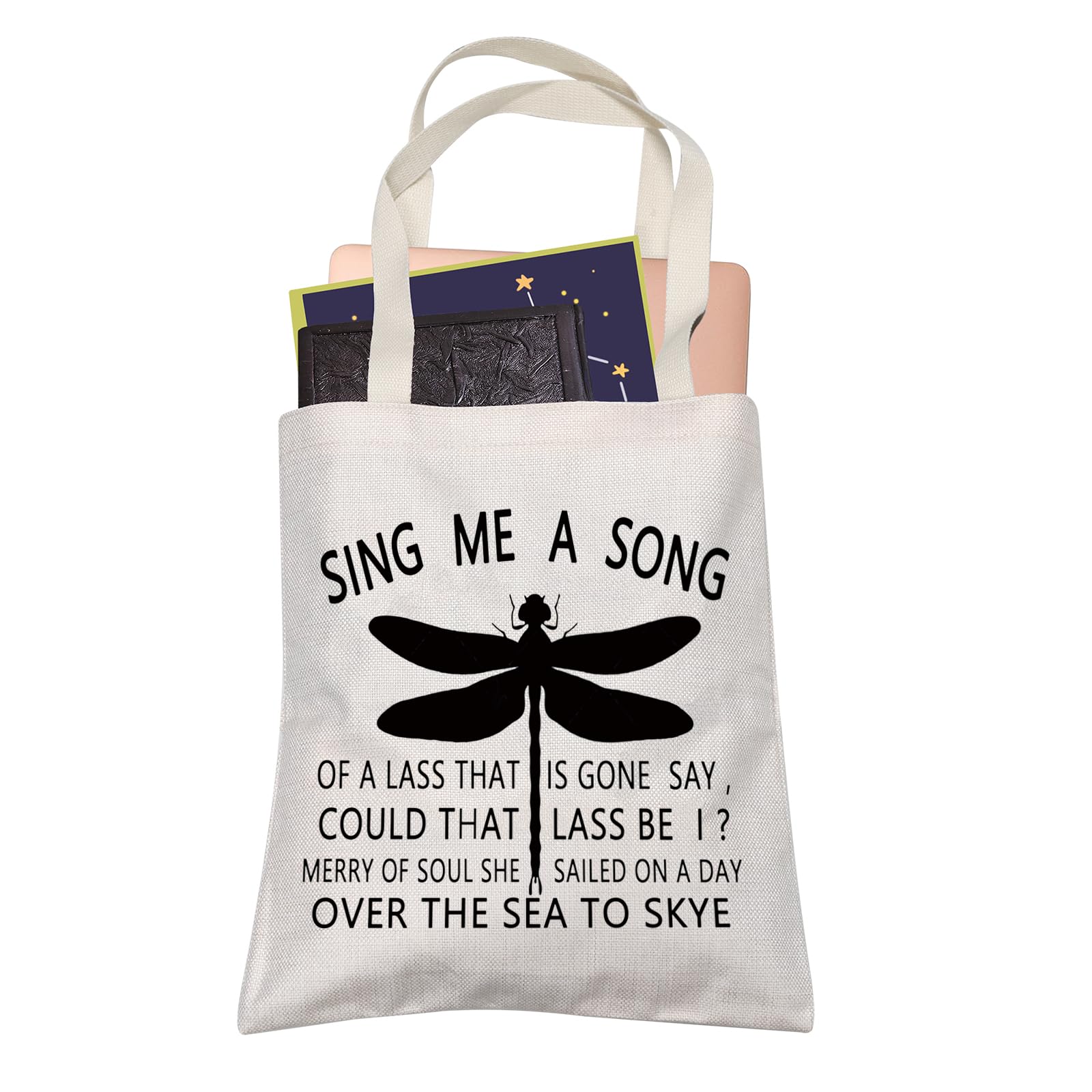 LEVLO Dragonfly Print Tote Bags - Stylish Reusable Shopping Bags with Skye Boat Song Design - Perfect for Grocery Shopping, Beach Trips & Daily Use