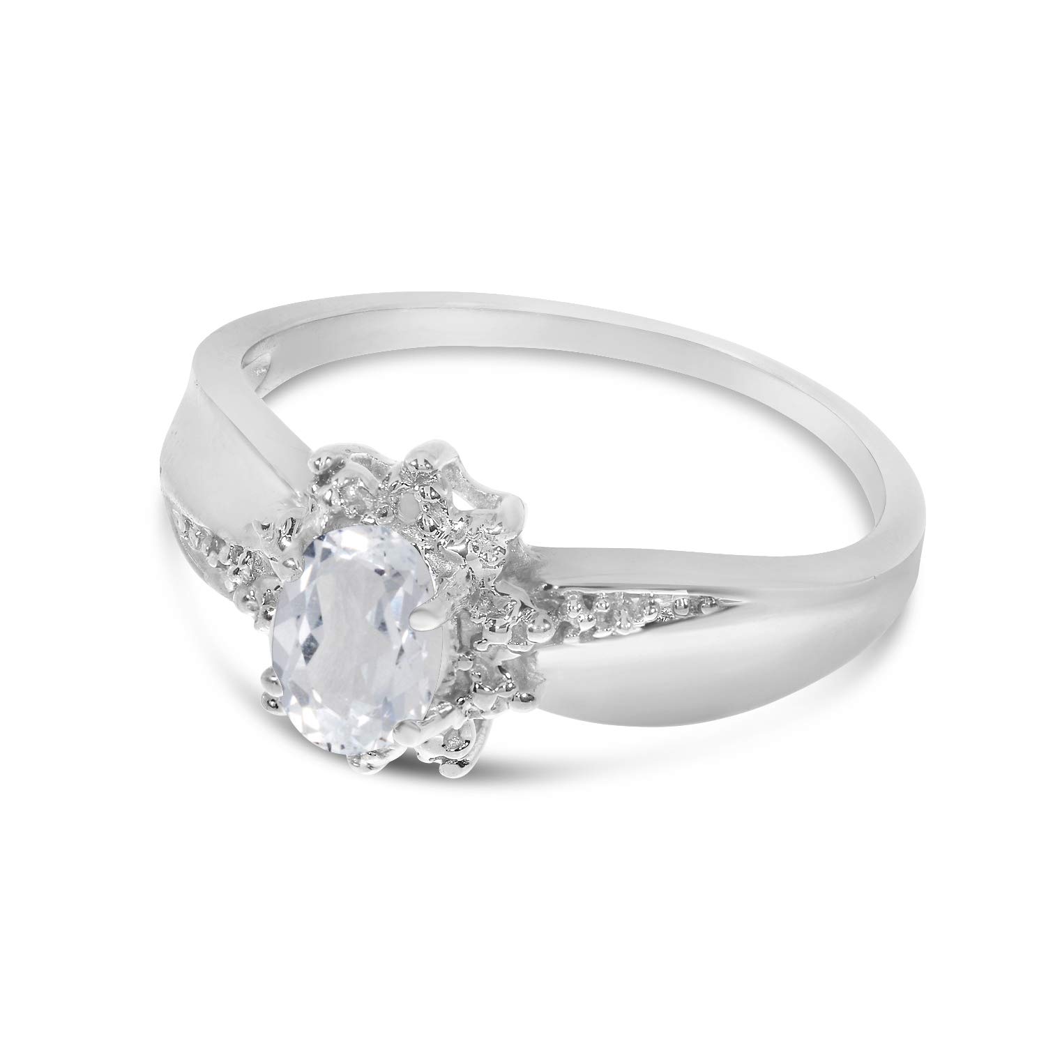 14K White Gold Oval White Topaz and Diamond Engagement Ring for Women - Size 5 - Perfect for Wedding, Proposal & Anniversary Gifts