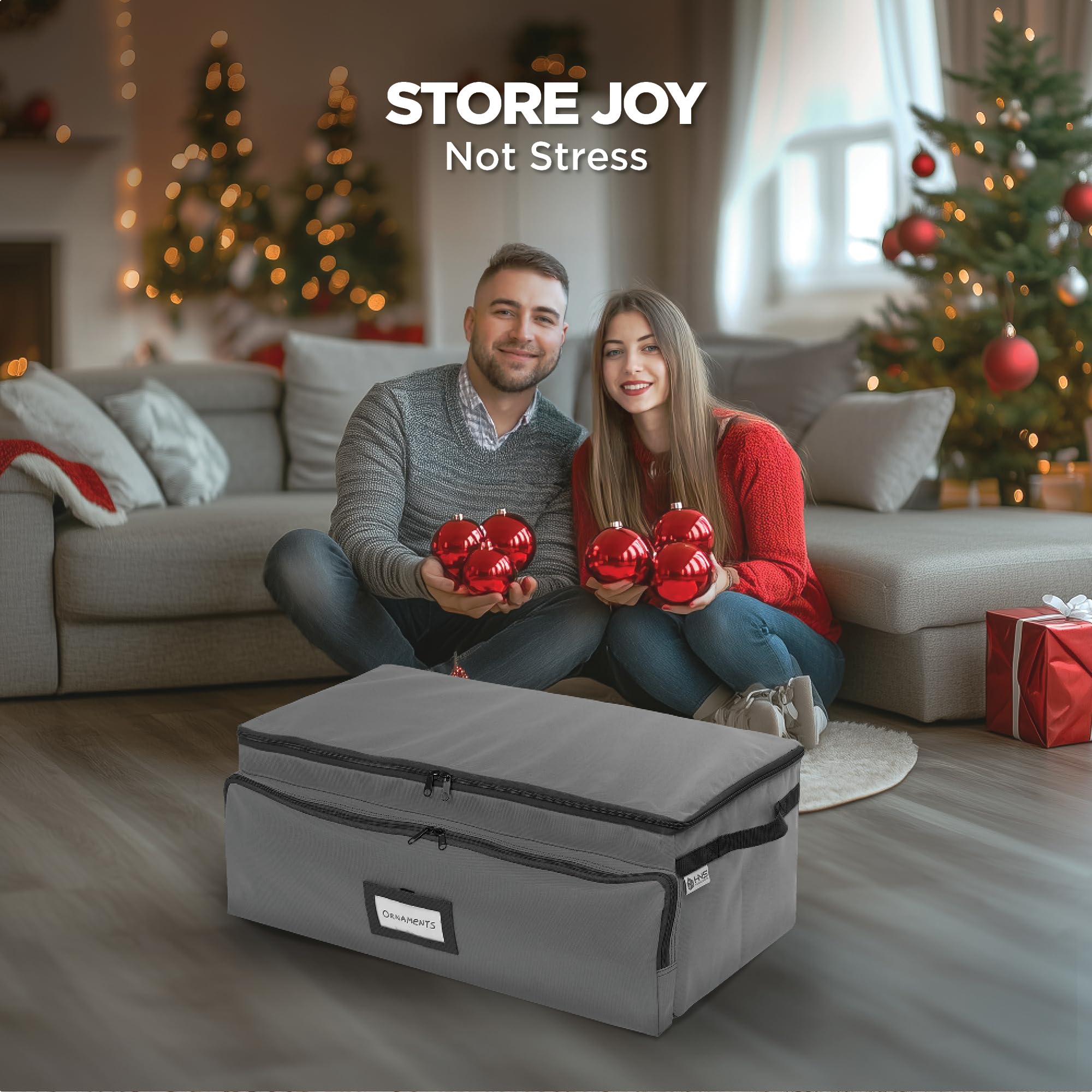 Premium Christmas Ornament Storage Box - 72 Ornaments & 6 Side Slots - Durable 600D Canvas - Perfect for Holiday Decor Organization
