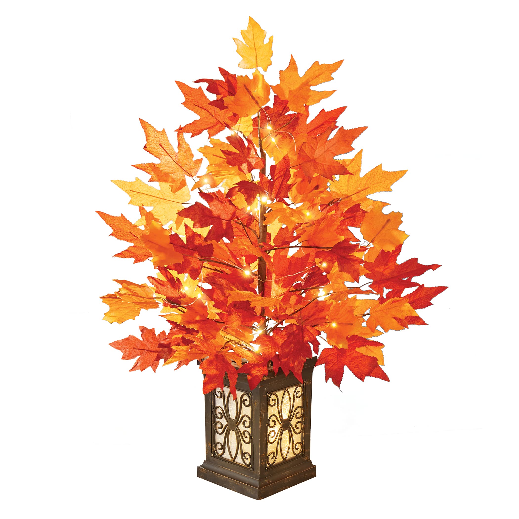 Solar LED Lighted Autumn Maple Tree with Vase - Outdoor Decorative Garden Light for Patio, Yard, and Pathway - Perfect for Fall and Halloween Decorations