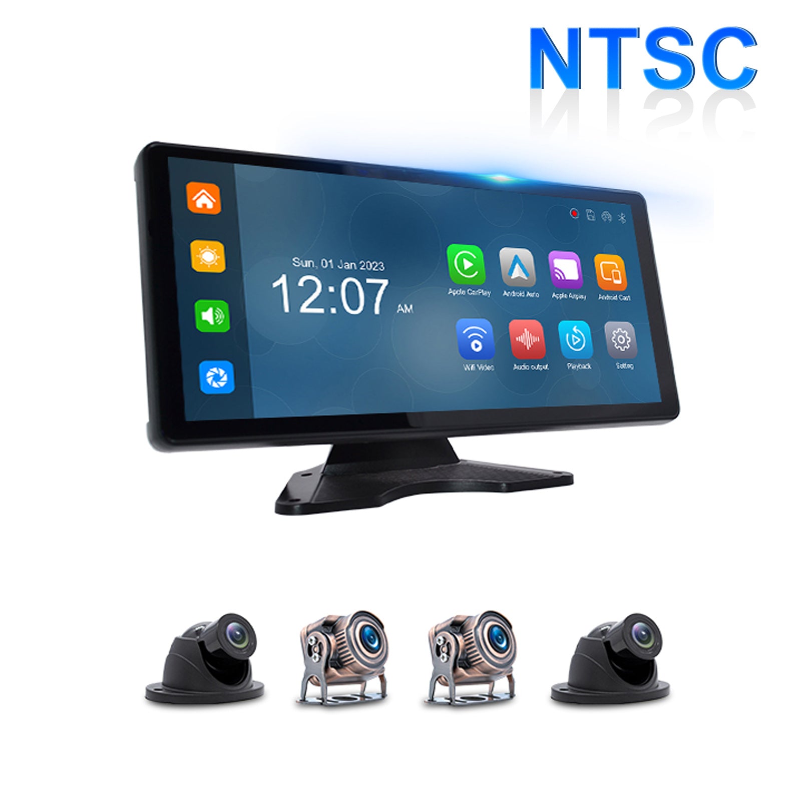 10.36 Inch IPS Quantum Touch Screen Monitor with 1600x720 Resolution & 4 Backup Cameras - HD Display for RV, Truck, Bus & Commercial Vehicles - Perfect for Navigation, Rearview Monitoring & Fleet Management