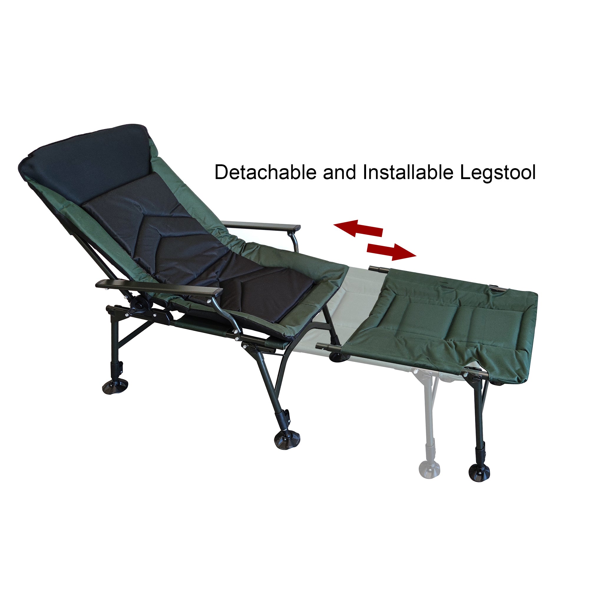 Portable Folding Reclining Camping Chair with Detachable Footrest & Adjustable Backrest - Lightweight Outdoor Lounge Chair for Camping, Beach, Hiking, Fishing (Green & Black) - Perfect for Backyard Relaxation, Picnics and Tailgating
