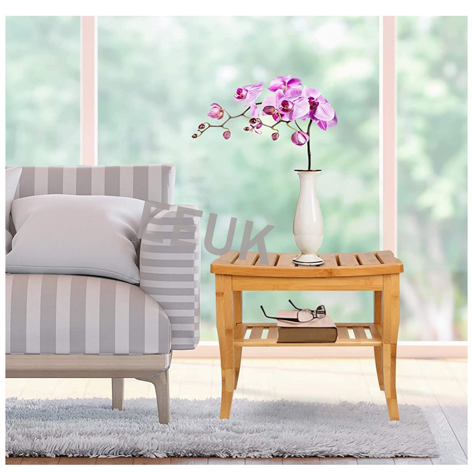 Premium Bamboo Shower Bench Seat - Wooden Spa Bath Stool with Non-Slip Feet & Storage Shelf | Shaving Stool, Bathroom Organizer for Towels & Shampoo | Perfect for Relaxing Spa Days & Small Space Bathrooms